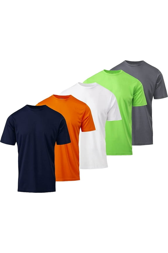 Mens Active T-Shirt - Quick-Dry Athletic Workout Training Stretch Crew Neck Short Sleeve Top 5 Pack Small, Assorted 5