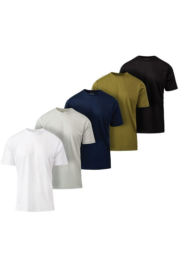 Mens Active T-Shirt - Quick-Dry Athletic Workout Training Stretch Crew Neck Short Sleeve Top 5 Pack X-Large, Assorted 2