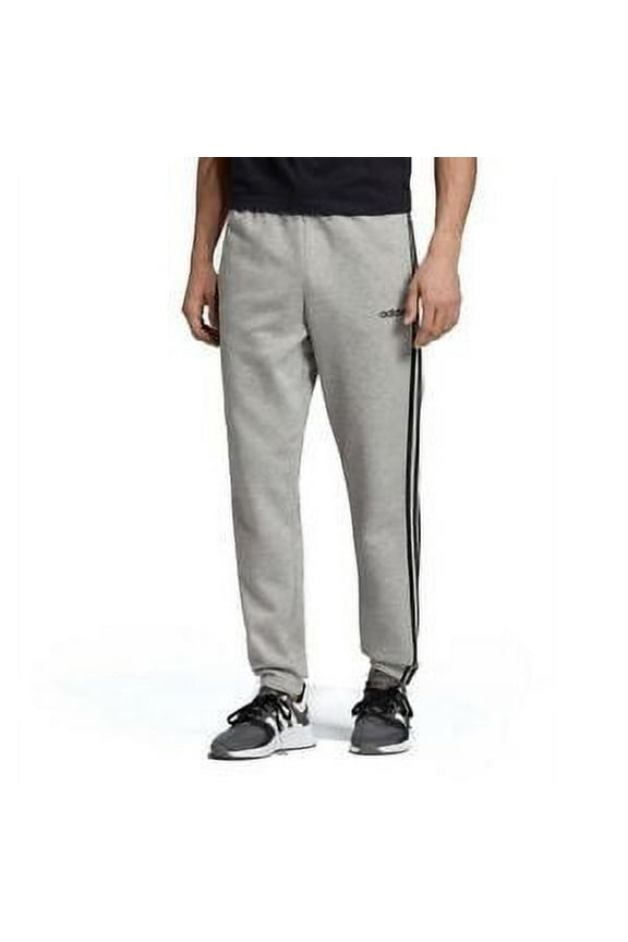 Mens Adidas Essentiald Tapered Cuff 3 Stripes Pants Grey