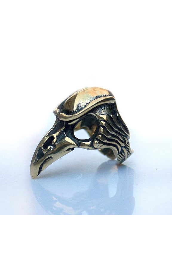 Mens Adjustable 3D Crow Skull Ring in Ancient Bronze Finish Alloy Metal - Unique Bird Head Design, Individually Packed