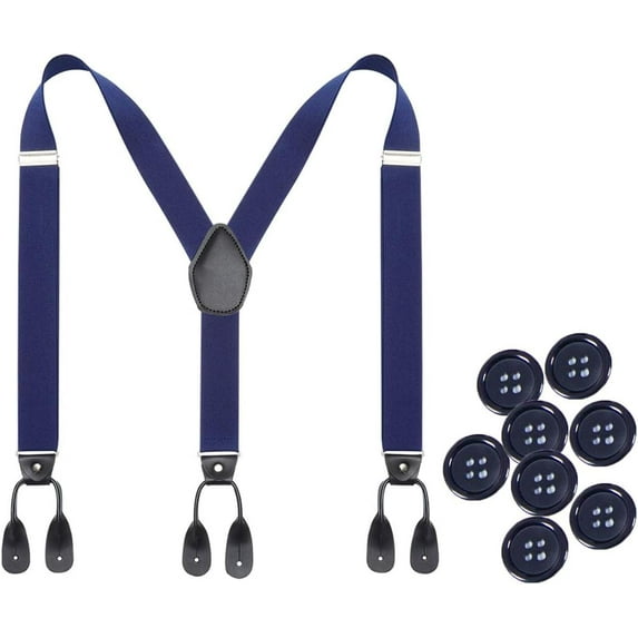 Mens Adjustable Button End Suspenders - Y-Back Elastic Tuxedo Suspenders with Heavy Duty Leather Buttons End