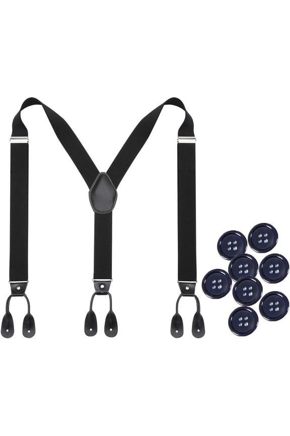 Mens Adjustable Button End Suspenders - Y-Back Elastic Tuxedo Suspenders with Heavy Duty Leather Buttons End