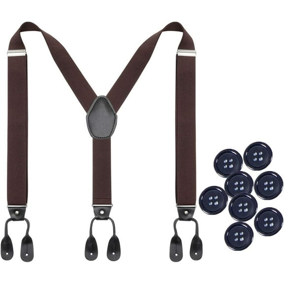 Mens Adjustable Button End Suspenders - Y-Back Elastic Tuxedo Suspenders with Heavy Duty Leather Buttons End