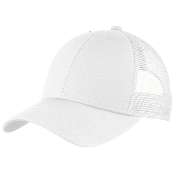 Mens Adjustable Cotton/Polyester Mesh Back Cap White