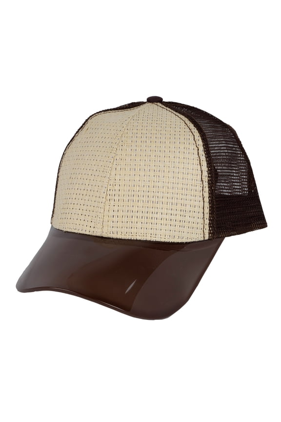 Mens Adjustable Trucker Hat Straw Brown With Clear Visor Bill