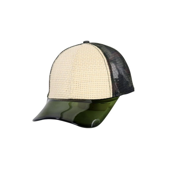 Mens Adjustable Trucker Hat Straw Green With Clear Visor Bill