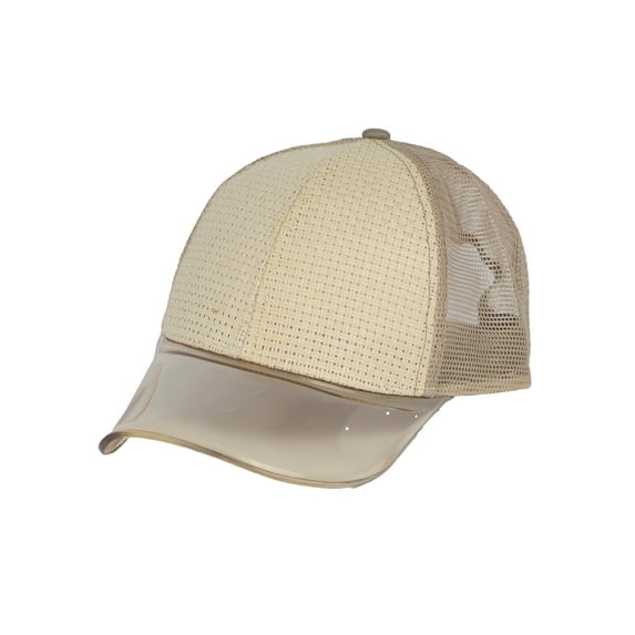 Mens Adjustable Trucker Hat Straw Khaki With Clear Visor Bill