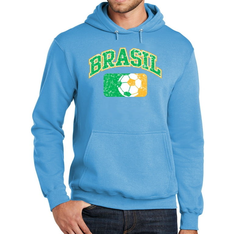 Mens Adult BRASIL FUTBOL Soccer Hoodie Sweatshirt, Large Aquatic Blue