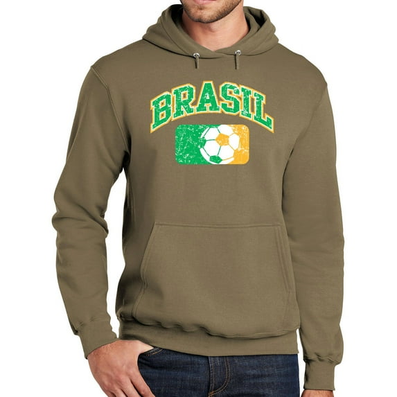 Mens Adult BRASIL FUTBOL Soccer Hoodie Sweatshirt, Large Coyote Brown