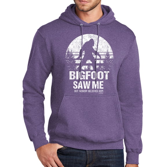 Mens Adult Bigfoot Saw Me Funny Hoodie Sweatshirt, Medium Heather Purple