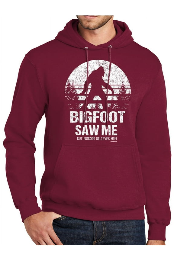 Mens Adult Bigfoot Saw Me Funny Hoodie Sweatshirt, Small Cardinal
