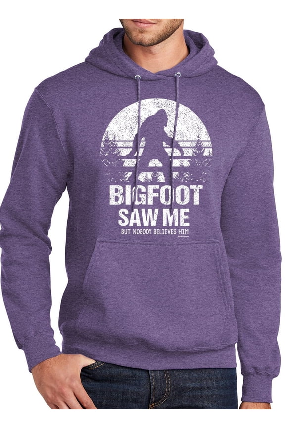 Mens Adult Bigfoot Saw Me Funny Hoodie Sweatshirt, XL Heather Purple