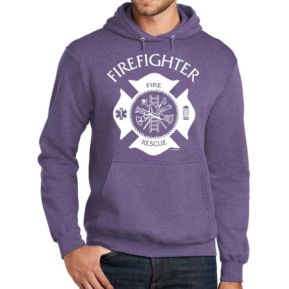 Mens Adult Firefighter Fireman Hoodie Sweatshirt, 4XL Heather Purple