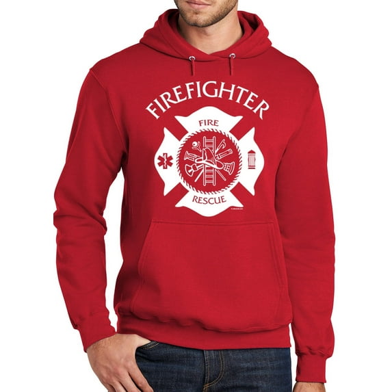 Mens Adult Firefighter Fireman Hoodie Sweatshirt, 4XL Red