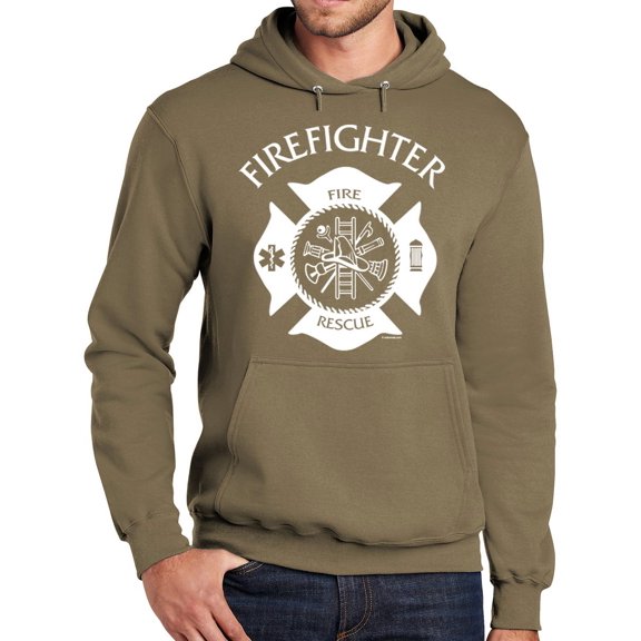 Mens Adult Firefighter Fireman Hoodie Sweatshirt, Large Coyote Brown