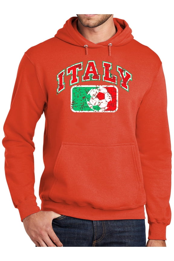 Mens Adult ITALY FUTBOL Soccer Hoodie Sweatshirt, 2XL Orange