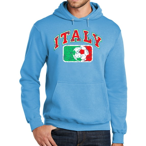 Mens Adult ITALY FUTBOL Soccer Hoodie Sweatshirt, Large Aquatic Blue