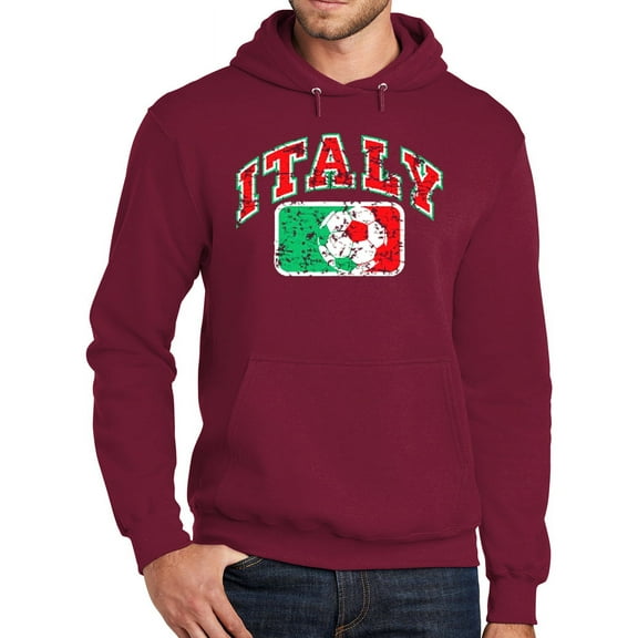 Mens Adult ITALY FUTBOL Soccer Hoodie Sweatshirt, Small Cardinal