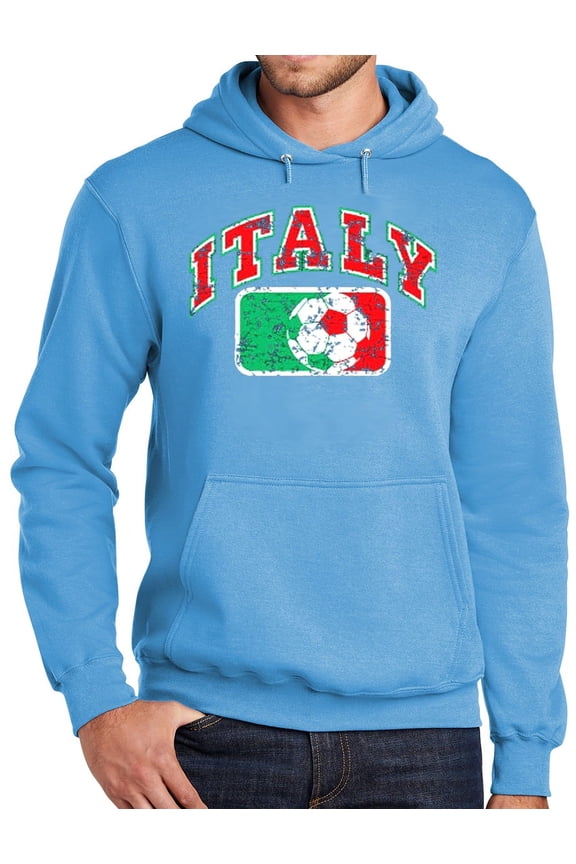 Mens Adult ITALY FUTBOL Soccer Hoodie Sweatshirt, XL Aquatic Blue