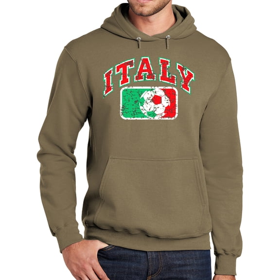 Mens Adult ITALY FUTBOL Soccer Hoodie Sweatshirt, XL Coyote Brown