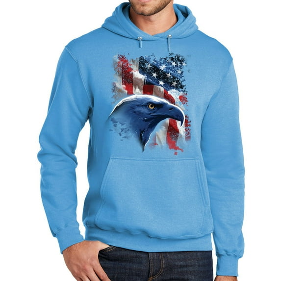 Mens Adult Patriotic American Eagle Hoodie Sweatshirt, Large Aquatic Blue