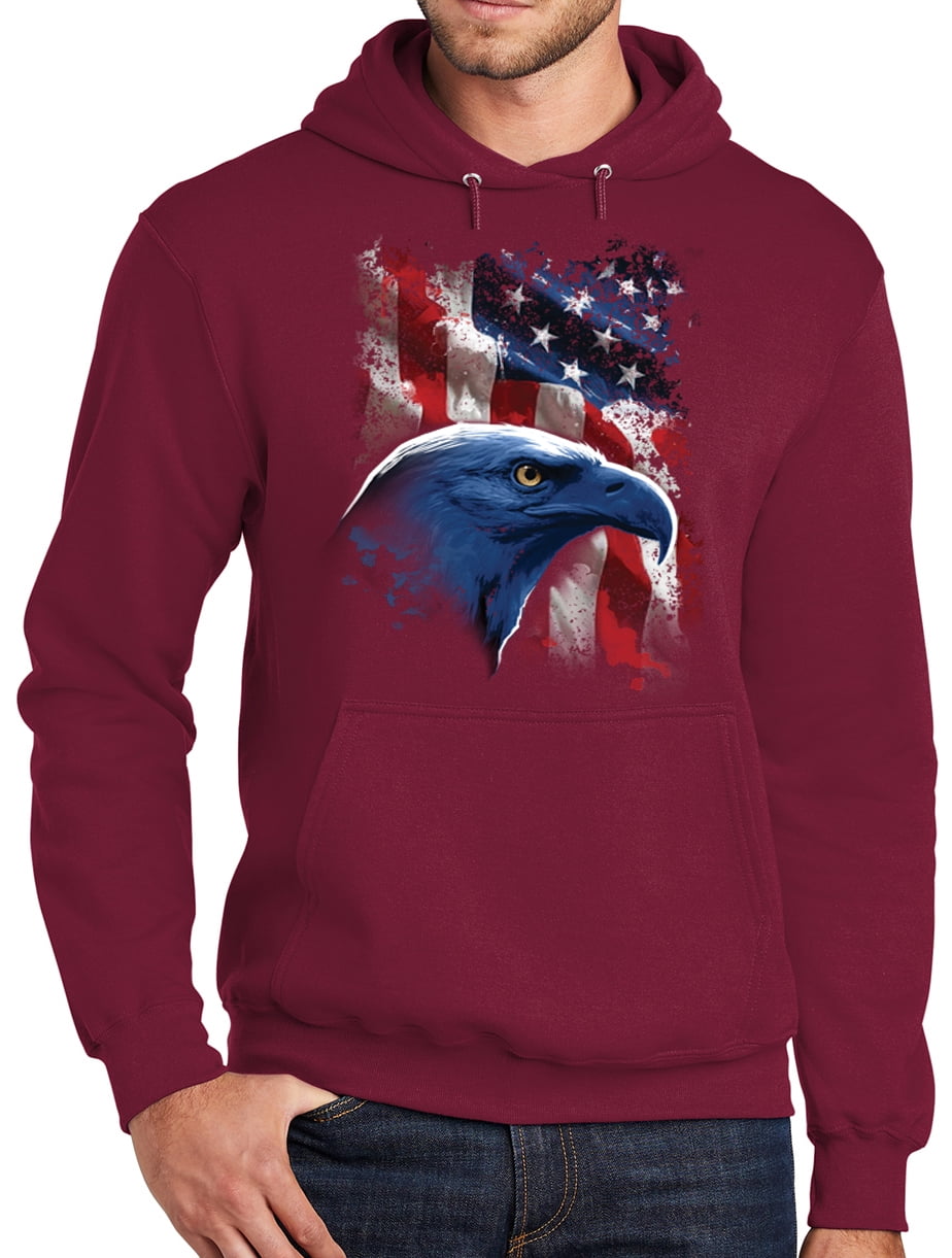 Mens Adult Patriotic American Eagle Hoodie Sweatshirt, Large Cardinal