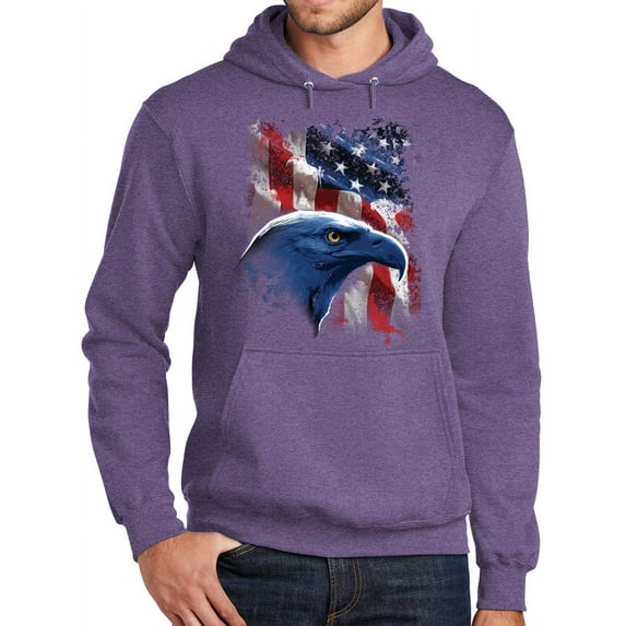 Mens Adult Patriotic American Eagle Hoodie Sweatshirt, Large Heather Purple