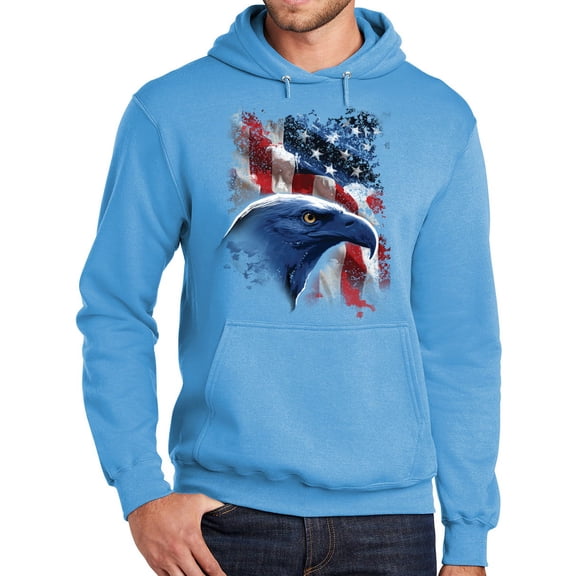 Mens Adult Patriotic American Eagle Hoodie Sweatshirt, Small Aquatic Blue