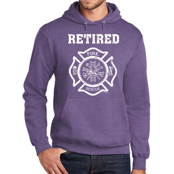 Mens Adult Retired Firefighter Fireman Hoodie Sweatshirt, 3XL Heather Purple