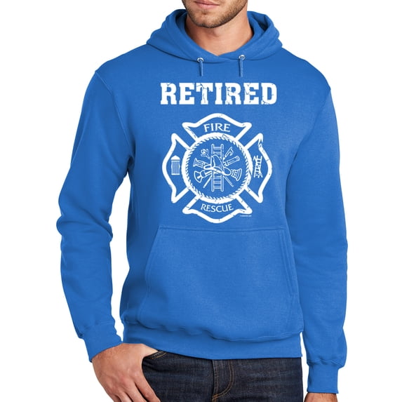 Mens Adult Retired Firefighter Fireman Hoodie Sweatshirt, 4XL Royal Blue