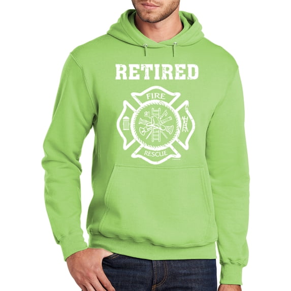 Mens Adult Retired Firefighter Fireman Hoodie Sweatshirt, Large Lime Green