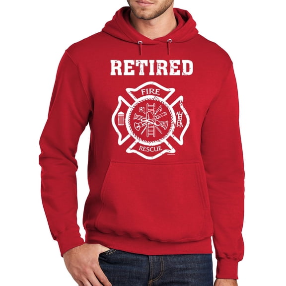Mens Adult Retired Firefighter Fireman Hoodie Sweatshirt, XL Red