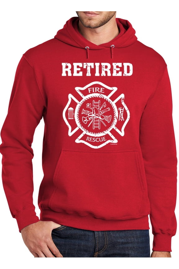 Mens Adult Retired Firefighter Fireman Hoodie Sweatshirt, XL Red