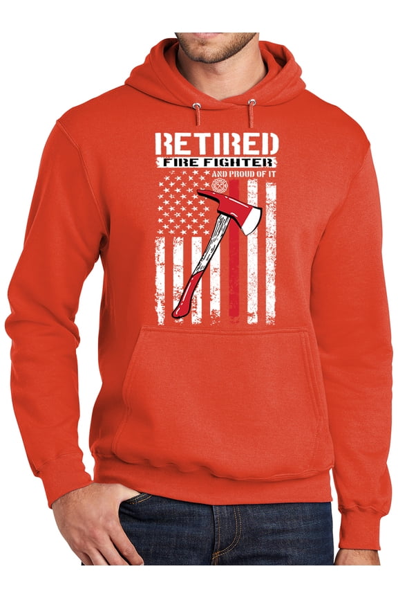 Mens Adult Retired Firefighter with AXE Hoodie Sweatshirt, XL Orange