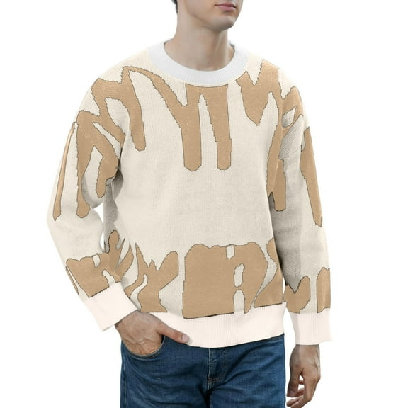 Mens Aesthetic Flame Casual Sweater Loose Knit Jumper Pullover Long Sleeve Crewneck Sweaters