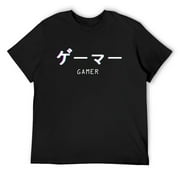 Mens Aesthetic Gamer Gaming Japanese Text Vaporwave Retro T-Shirt Black 4X-Large
