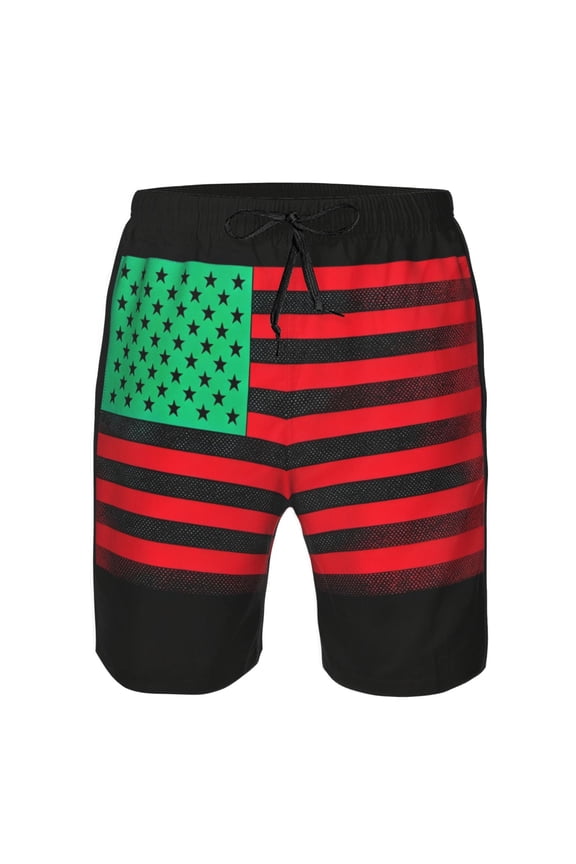 Mens African America Flag Boardshort Casual Drawstring Stretch Summer Beach Shorts Small