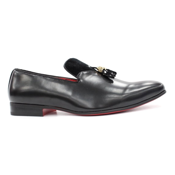 Mens After Midnight Black Glossy Shinny Tassel Slip on Loafer Shoes 6934