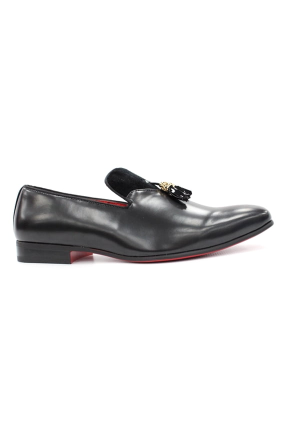Mens After Midnight Black Glossy Shinny Tassel Slip on Loafer Shoes 6934