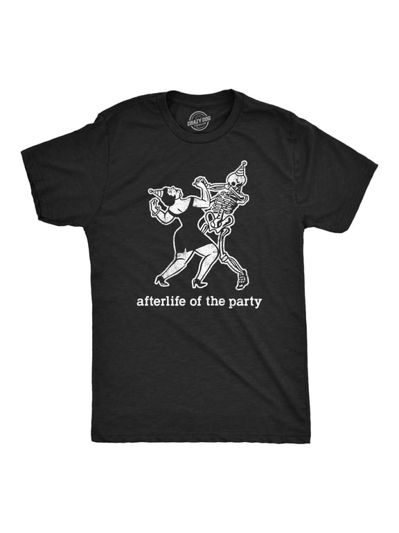 Mens Afterlife of The Party T Shirt Funny Halloween Party Dancing Skeleton Tee for Guys Graphic Tees