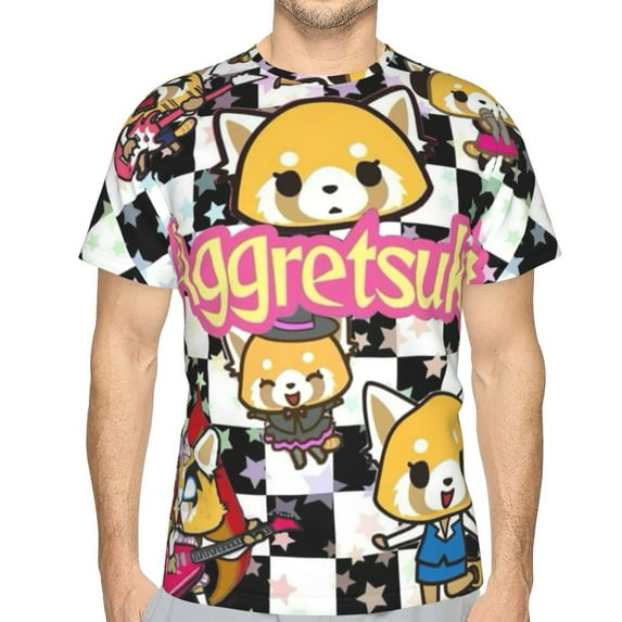 Mens Aggretsuko 3d Print T-Shirt Crewneck Short Sleeve Tee Shirt