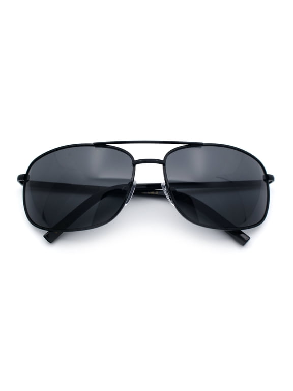 Mens Air Force Classic Narrow Rectangle Officer Cop Metal Rim Sunglasses All Black