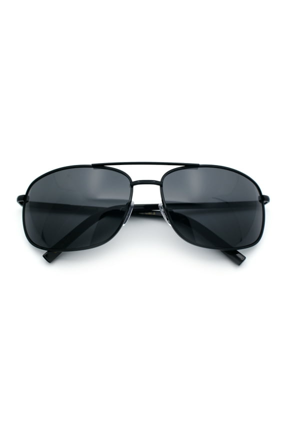 Mens Air Force Classic Narrow Rectangle Officer Cop Metal Rim Sunglasses All Black