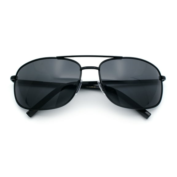 Mens Air Force Classic Narrow Rectangle Officer Cop Metal Rim Sunglasses All Black