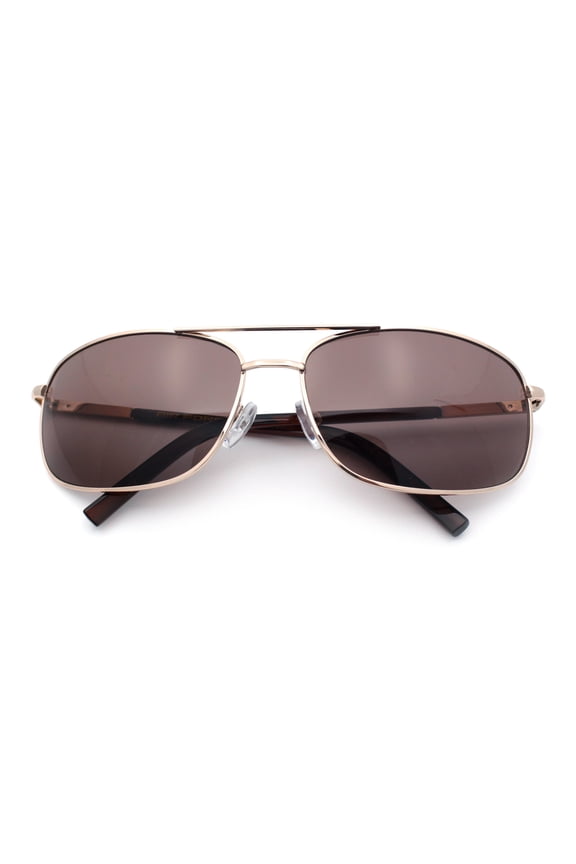Mens Air Force Classic Narrow Rectangle Officer Cop Metal Rim Sunglasses Gold - Brown