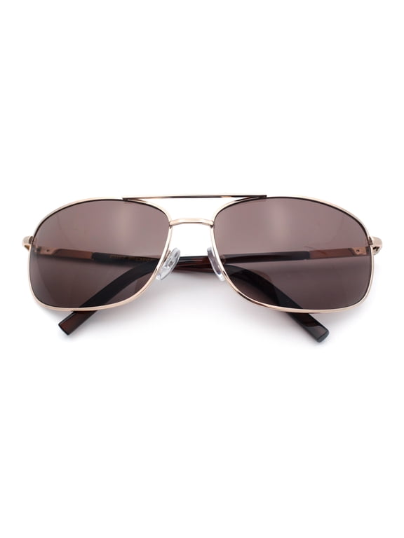 Mens Air Force Classic Narrow Rectangle Officer Cop Metal Rim Sunglasses Gold - Brown