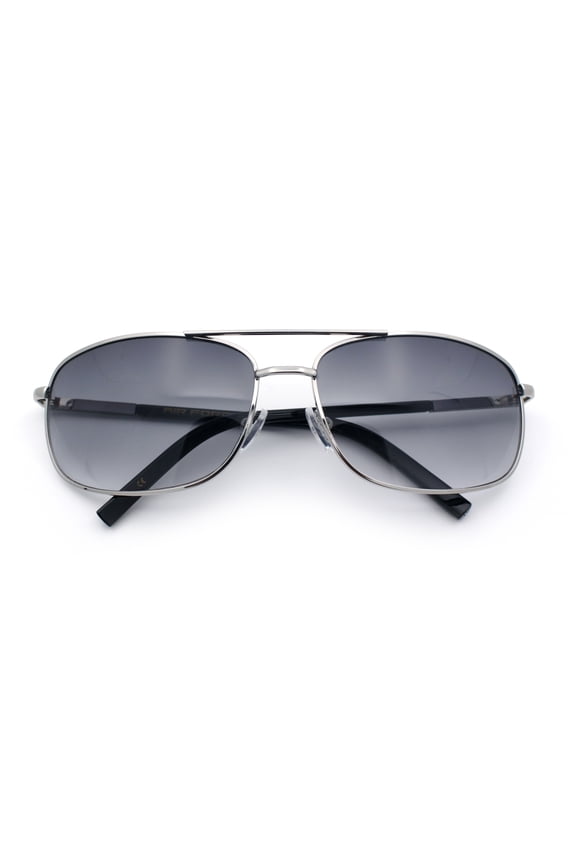 Mens Air Force Classic Narrow Rectangle Officer Cop Metal Rim Sunglasses Silver - Smoke