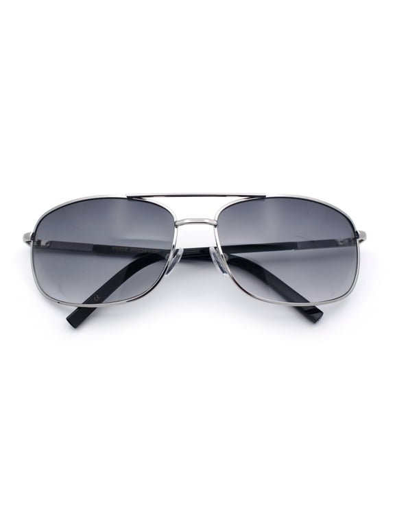 Mens Air Force Classic Narrow Rectangle Officer Cop Metal Rim Sunglasses Silver - Smoke