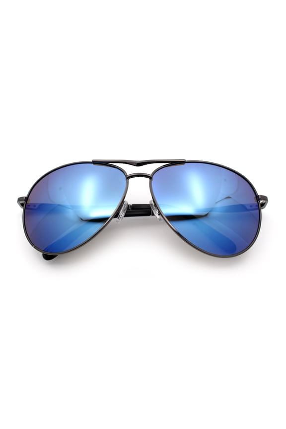 Mens Air Force Iconic Oversized Mirror Lens Metal Rim Officer Sunglasses Gunmetal - Blue Mirror