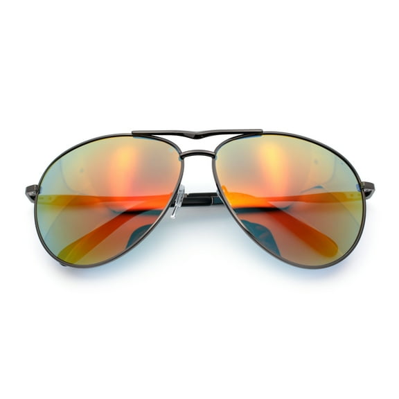 Mens Air Force Iconic Oversized Mirror Lens Metal Rim Officer Sunglasses Gunmetal - Orange Mirror